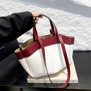 Fashion Women Contrast Color Tote Handbag PU Leather Large Capacity Shoulder Bag Elegant Versatile Handheld Underarm Purse