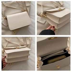 Détails du petit sac bandoulière en similicuir crème avec fermoir doré et doubles compartiments