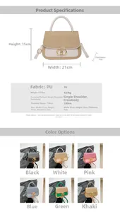 Detailed size specifications for a straw-patchwork PU crossbody bag, 21x15x7 cm dimensions