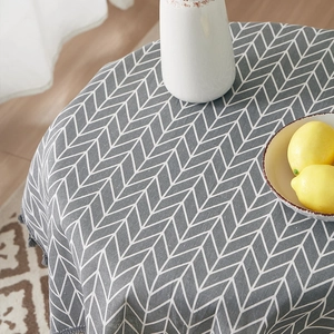 Gray chevron cotton linen round tablecloth with geometric patterns for dining table decor