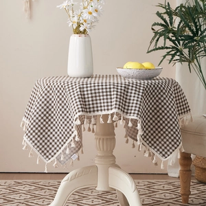 Gingham Tablecloth Cotton Linen Blend Fringed Plaid Table Cover For Dining Coffee Table Nordic Style Dustproof