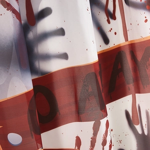 Halloween bloody handprint curtain with Go Away text and red blood splatter effects