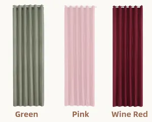 Three-color comparison of grommet folding door curtains in green, pink and burgundy fabrics
