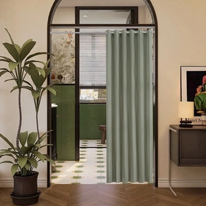 Olive green pleated folding door curtain with eyelet rings for kitchen partition