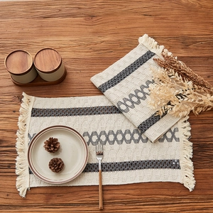 Boho Woven Cotton Linen Jute Placemat With Tassels Geometric Grey Off White Dining Table Runner Mats For Home Decor