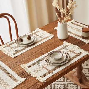 Bohemian Woven Placemat Cotton Linen Geometric Pattern With Tassels Table Decor Farmhouse Style