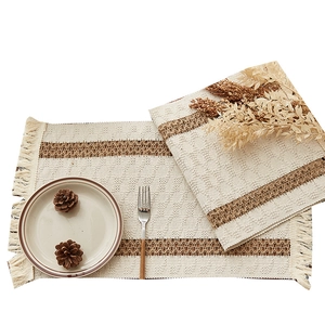 Bohemian woven cotton linen placemats with tassels and striped fringe decoration