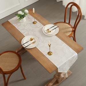 Chemin de Table de Luxe Jacquard à Motifs de Feuilles Avec Glands Mélange Coton Polyester Pour Table à Manger Mariage Maison