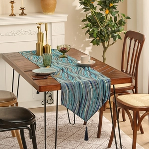 Modern Luxury Table Runner Jacquard Polyester Cotton Wave Pattern With Tassels For Dining Table Coffee Table Decor