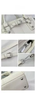 Detailed macro view of white pebble leather texture and silver metallic hardware accents