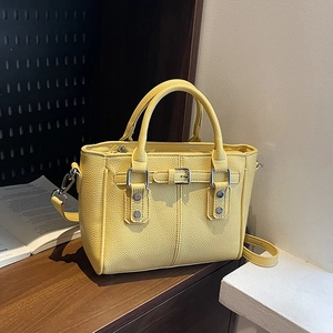 Retro Litchi Texture PU Leather Crossbody Bag For Women Silver Buckle Rivet Decor Large Capacity Fashion Handbag Tote