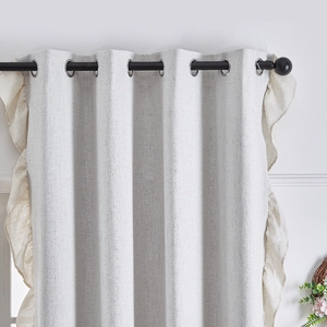 Thick linen curtains with ruffles and metal grommets in light gray for living room