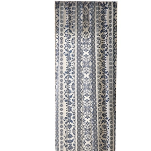 Blue white Damascene floral pattern curtains with vertical stripe layout for home décor