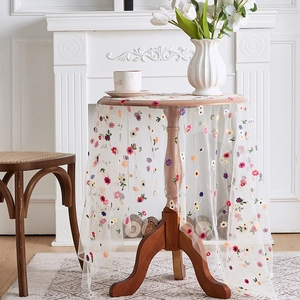 Pastoral Floral Embroidered Lace Tablecloth Transparent Mesh White Tablecloth Elegant Flower Dining Table Cover For Home Decor