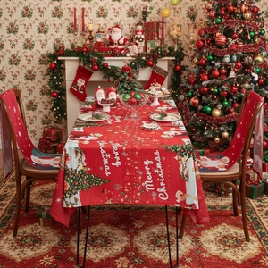 Christmas Tablecloth And Chair Covers Polyester Rectangular Printed Santa Claus Snowman Holiday Home Dining Decoration