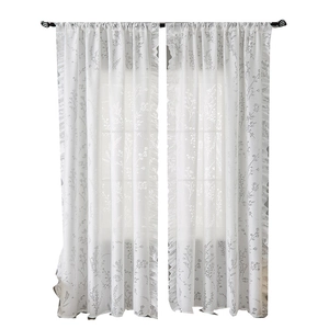 Rideaux blancs semi-transparents avec motif de roseaux et bords volantés en lot de deux