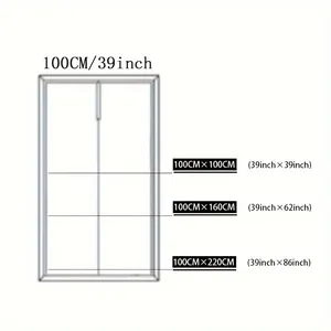 Size chart for French lace door curtain showing three length options in centimeters and inches