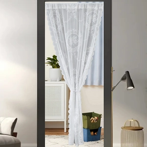 French Retro White Lace Door Curtain Floral Embroidery Scalloped Edge Semi Transparent Partition Gauze For Bedroom Kitchen