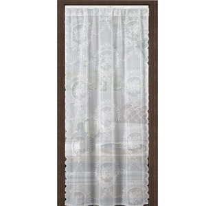 White French vintage lace door curtain with floral embroidery and wavy edges for bedroom