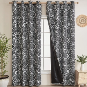 Blackout Curtains Polyester Cotton Paisley Damask Print Grommet Top Living Room Bedroom Elegant Decorative