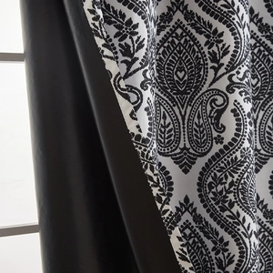 European blackout curtain with classic black damask pattern and high density lining
