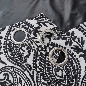 Classic European black and white paisley blackout curtains with silver metal grommets