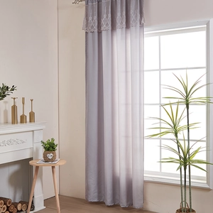 Elegant lavender double-layer curtains with white lace trim for luxury living room decor