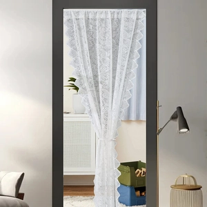 French Vintage Lace Door Curtain Floral Embroidery White Sheer Window Partition Gauze Rod Pocket Scalloped Edge