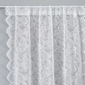 French vintage white lace door curtain with floral embroidery and scalloped edges