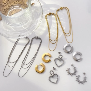 Titanium Steel Earrings For Women Multi Layer Snake Bone Tassel Chain Geometric Heart Sunflower Retro Minimalist