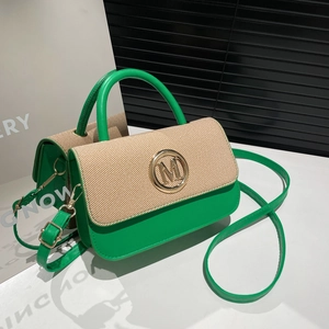 Sac à Bandoulière pour Femmes en Couleur Contrastée Texture Tissée Cuir PU Petit Sac à Main Carré Avec Logo M en Métal pour Voyage