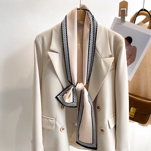 Schmaler Damen Satinnschal KunstSatin Geometrisches Muster Langer Twilly Halsschal Haarband Taschendeko Elegantes Modeaccessoire