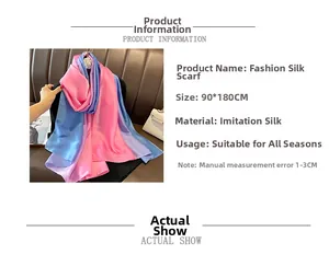 Macro view of gradient satin silk scarf with 90x180cm size details and soft texture