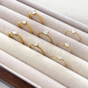 Bague En Zircon Géométrique Plaqué Or 18K Acier Inoxydable Larme Carré Oeil Perle Chaîne Bijoux De Mode Pour Femmes