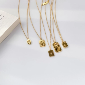 Hexagram Star Pendant Necklace 18K Gold Plated Stainless Steel Minimalist Square Oval Plate Clavicle Chain For Women