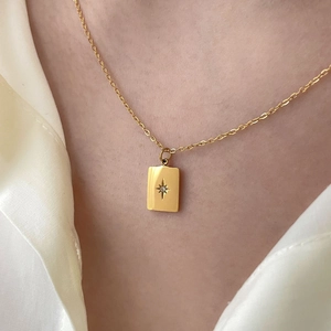 18K gold plated octagonal star rectangular pendant necklace on a delicate chain