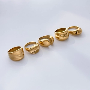 Minimalist Irregular Geometric Ring Titanium Steel 18K Gold Plated Wide Statement Band For Women Fashion Jewelry