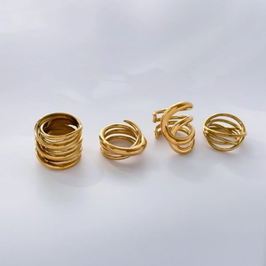 Multi Layer Winding Ring Titanium Steel 18K Gold Plated Irregular Cross Curve Abstract Minimalist Jewelry For Women