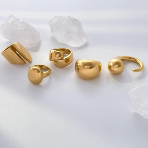 Chunky Minimalist Rings For Women Gold Plated Titanium Steel Geometric Wide Band Aesthetic Chic Jewelry