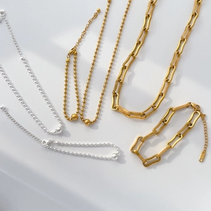 Round Bead Necklace And Chunky Chain Bracelet Titanium Steel 18K Gold Plated Minimalist Elegant Fashion Jewelry For Women