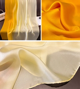 Macro detail of high-shine satin gradient scarf with smooth texture and delicate edges