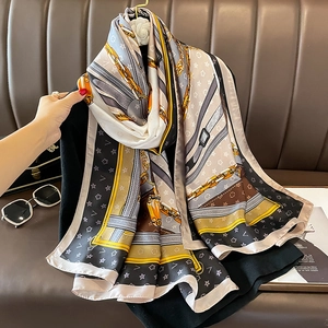 Women Scarf Shawl Faux Satin Satin Chain Belt Monogram Print Large Elegant Fashion Vintage Wrap
