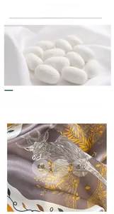 Détail d'un foulard en soie de mûrier véritable avec motifs artistiques de cerfs et fleurs