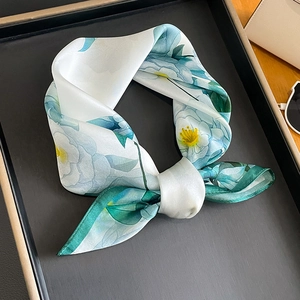 Satin Scarf Small Square Mulberry Satin Elegant Camellia Print Fashion Hair Band Neck Wrap For Women