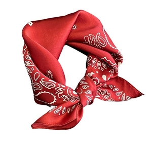 Red paisley silk neck scarf for women featuring premium soft satin texture and elegant drape