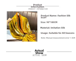Dettaglio dello scialle giallo 90x180cm in finta seta con motivi floreali ed eleganti bordi