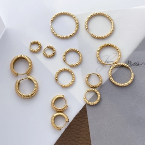 Créoles Texturées Plaquées Or 18 Carats Acier Titane Cratère Motif Pneu Bijoux Géométriques Pour Femmes