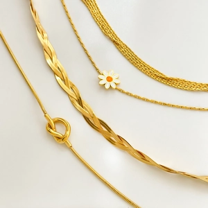 Daisy Flower Knot Multilayer Snake Chain Bracelet For Women Titanium Steel Gold Plated Adjustable Fashion Jewelry