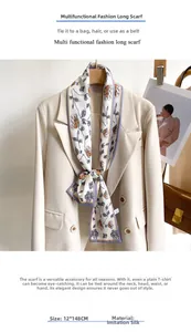 Detailed view of floral faux silk neck scarf, 12x148cm size for elegant styling