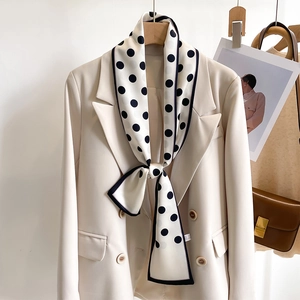 Polka Dot Narrow Long Scarf Polyester Satin Neck Tie For Women French Retro Korean Versatile Hair Band Bag Ribbon